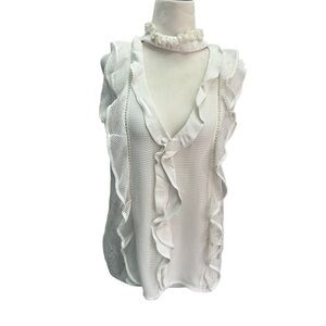 Alexis White Chocker Top Ruffled Crepe & Lace Sleeveless Size M